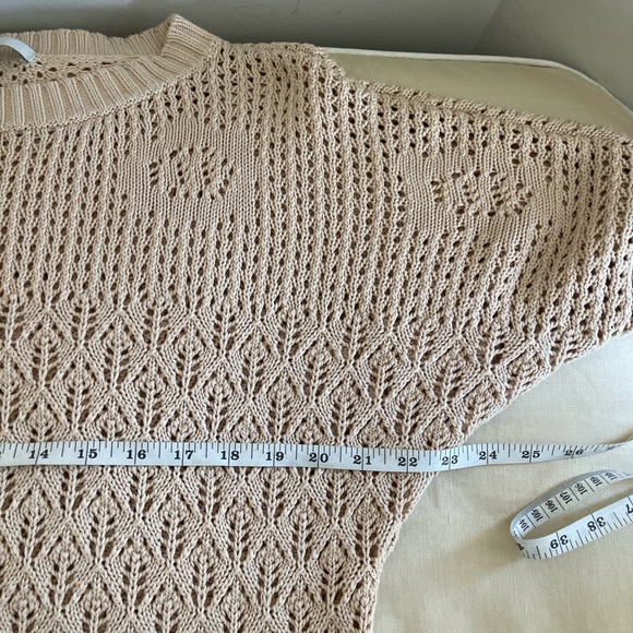 Forever 21 XXI Tan Open Knit Pointelle Cotton Blend Sweater S - Picture 5 of 6